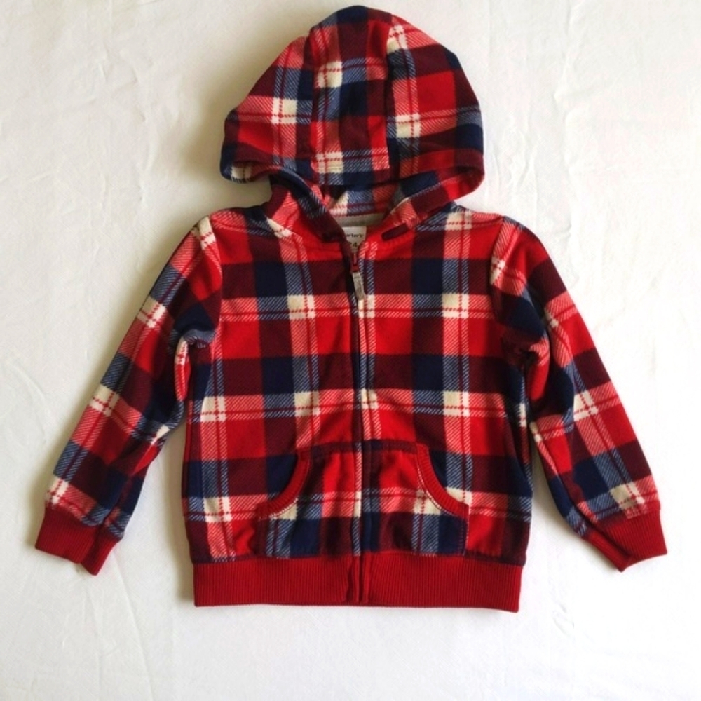 carter's plaid fleece zip-up hoodie sweatshirt 24 months baby unisex